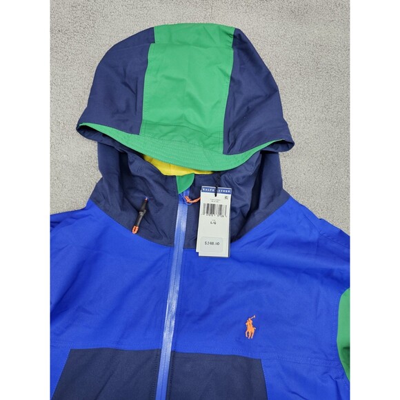 Polo Ralph Lauren Colorblock Water-Resistant Hooded Jacket L Blue Multi - Picture 10 of 12